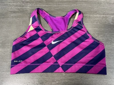 Nike Sports Bra Purple Pink Stripe Mesh Large - Image 1 of 2