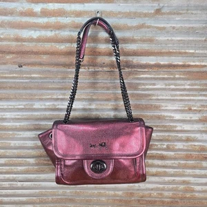 Coach Iridescent Red Leather Ranger Flap Adjustable Chain Strap Tote Crossbody - Picture 1 of 23