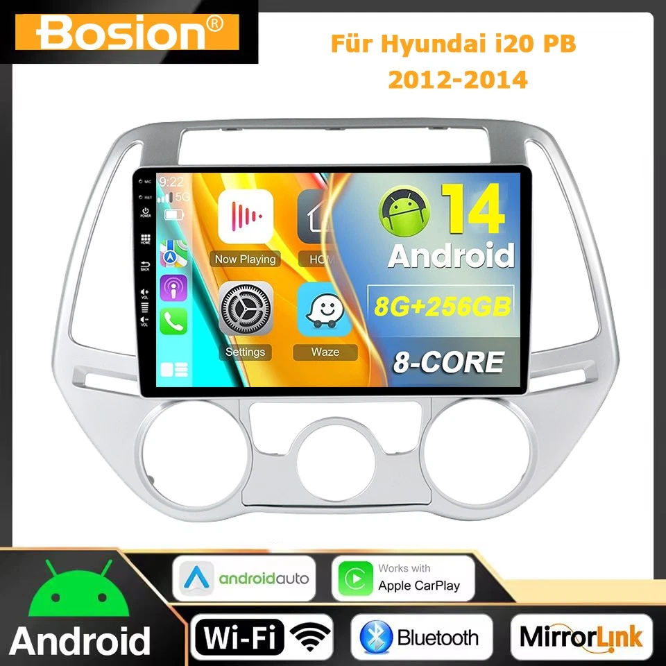 8GB-256GB FÜR HYUNDAI I20 PB 2012-2014 AUTORADIO CARPLAY GPS NAVI ANDROID 14 DAB - Bild 1 von 4