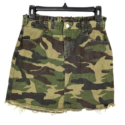 Hayden Girls Olive Camo Denim Mini Skirt Frayed Hem Youth XL Streetwear Style - Image 1 of 4