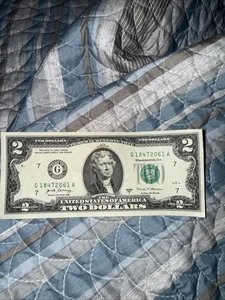 2 Dollar Bill Serial Number G18472061A - Picture 1 of 6
