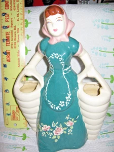 California Pottery Weil Ware Ceramic Woman W/Baskets Planter 9 1/2” - Picture 1 of 11