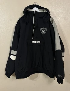 Giacca mezza zip vintage Oakland Raiders marca NFL nera taglia XL Y2K - Foto 1 di 13