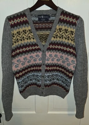 Cárdigan Polo Ralph Lauren Fair Isle 100 % lana para mujer talla L. Usado en Excelente Condición Foto 1 de 3