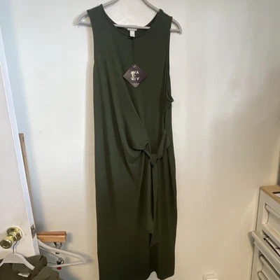 Vestido Feminino Side-Tie Midi Linha A - Ava & Viv Verde Oliva Escuro Tamanho 3X NOVO - Imagem 1 de 4