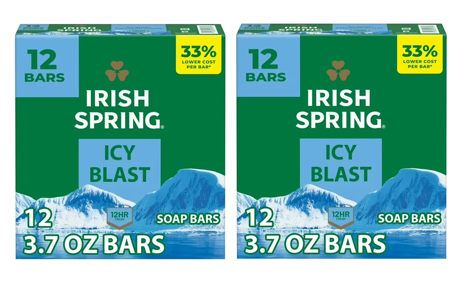 Irish Spring Icy Blast Men’s Deodorant Bar Soap w/ Flaxseed Oil 3.7oz – 2 Pack - Image 1 of 1