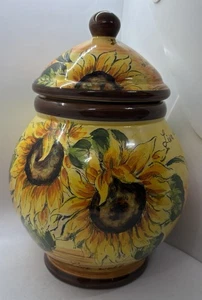 MAXCERA CORP SUNFLOWER WITH WRITING Ceramic Jar YELLOW & BROWN - Picture 1 of 7