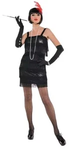 Auffälliges Flapper schwarz brüllendes 20er Jahre Kostüm Halloween Erwachsene Medium - Bild 1 von 4