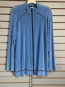 Citiknits Light Blue Liquid Knit Lightweight Zip Up Jacket 1X Xl Made In The USA - Picture 1 of 4
