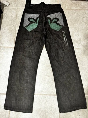 Винтажный ROCAWEAR - черный - размер 20/32" W - вышитый Y2K - редкая новый с Ярлыками - Изображение 1 из 4