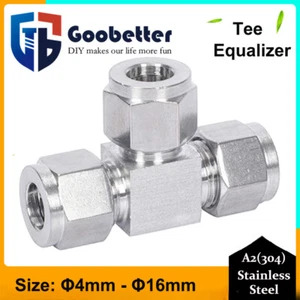 Compression Tube Ferrule Fitting TEE T Union Stainless Steel OD 4/6/8/10/12/16mm - Picture 1 of 8