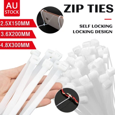 Cable Ties Zip Ties Nylon UV Stabilised 100/200/500/1000x Bulk White Cable Tie - image 1 of 4