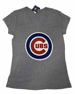 Chicago Cubs MLB V-Neck T-Shirt Soft Gray Women’s Med Logo Touch Brand NWT - Picture 1 of 6