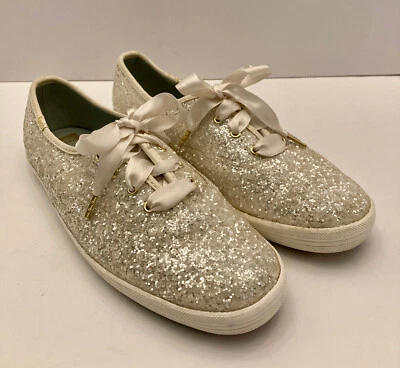 Keds X Kate Spade New York Champagne Glitter Sneakers Ivory Satin Womens 8.5M - Image 1 of 4