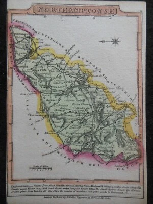 Small Hand Coloured County Georgian Map of Northamptonshire (c1820) England - Image 1 of 3