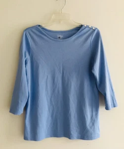 L.L Bean Cotton Top Womens Size M Blue 3/4 Sleeve Scoop Neck Pullover - Picture 1 of 8