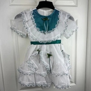Vtg Pageant Dress Party Full Circle Rose Ruffles Satin Lace Sheer Layer Teal Sz5 - Picture 1 of 13