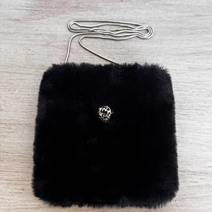 Mayo Chix Y2K Retro Black Faux Fur Crossbody Bag Goth Rave Festival Purse - Picture 1 of 8