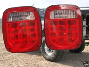 Fits Jeep Wrangler LED TAIL LIGHTS RED LENS TJ CJ YJ MJ - Bild 1 von 4