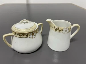 VINTAGE NIPPON  HAND PAINTED CREAMER AND SUGAR BOWL - Picture 1 of 8