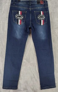 Ecko Unltd Jeans Mens 32 Blue Denim Embroidered Logo Distressed Streetwear Pants - Picture 1 of 13