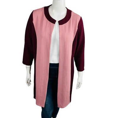 Topper Delantero Abierto Marca Slinky Mujer Talla 1X Manga 3/4 Rosa Granate Foto 1 de 4