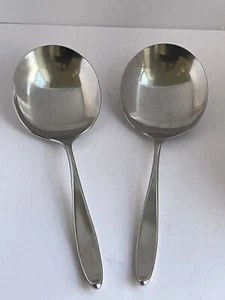 Lot Of 2 MCM Lauffer Design 2 Serving Spoons 7.75” Stainless Flatware Norway - Picture 1 of 11