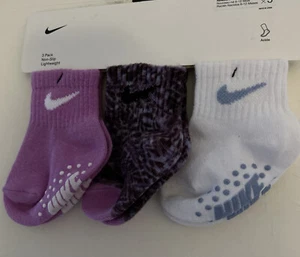 Nike Set 3 Lilac & White Non Slip Lightweight Ankle Socks 6-12 Months  - Picture 1 of 4