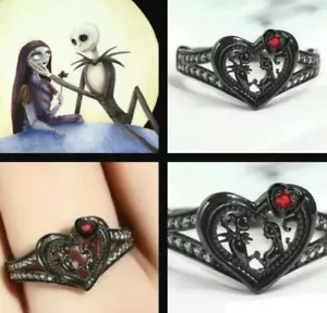 DISNEY ENCHANTED NIGHTMARE BEFORE CHRISTMAS JACK & SALLY BLACK HEART RING 6 to 9 - Picture 1 of 11