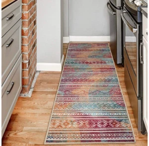 Non-Slip 2x7 Rubber Backing Moroccan Geometric Low Profile Pile Indoor Area Rug - Picture 1 of 48