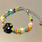 Colorful Beaded Bracelet Cute Black Cat And White Cat Versatile BracelY7