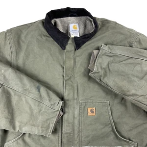Chaqueta CARHARTT Para Hombre 2XL J164 LOV Detroit Pato Lona Sherpa Musgo Verde De Colección - Imagen 1 de 24