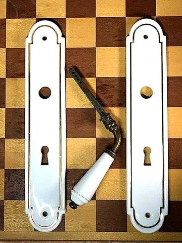 Limoges Door Hardware 3pc French Vintage Porcelain 2 Plaques And 1 Lever UCDA Cover