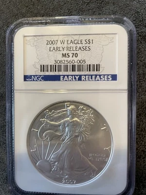 American Eagle 2007-W Burnished Silver Coin MS-70 NGC. - Image 1 of 2