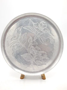 Vintage Aluminum Tray  10" Round Tray Floral Design Dogwood Flower - Picture 1 of 5