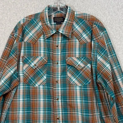 Pendleton Frontier Shirt Size L Pearl Snap Plaid Pockets Yoke Western Workwear - Image 1 of 4