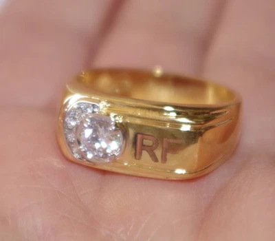 Коллекционный SETA сделано 14K над латуни RF и CZ резной инициал унисекс группы кольцо - Изображение 1 из 4