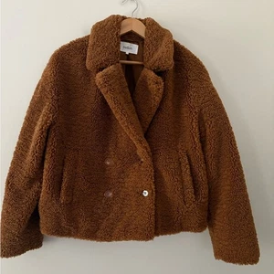 ba&sh Sandy Faux Fur Sherpa Teddy Double Breasted Jacket Cropped Brown Size M/6 - Picture 1 of 16