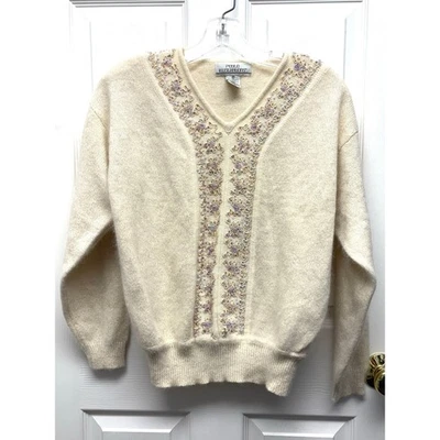 Suéter Vintage Petite Sophisticates Angora Lana de Cordero Cuentas Marfil M Años 80/90 Foto 1 de 4