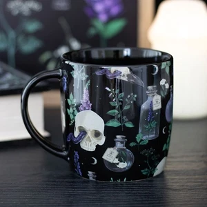 Ceramic Black Skull & Snake Design Mug - Gothic Dark Apothecary Poison Venom - Picture 1 of 1