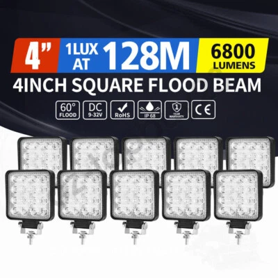 BRAVEWAY 10PCS 180W FLOOD LED Work Lights 12V Boat Camping Square 4inch Bar for 4X4 UTV