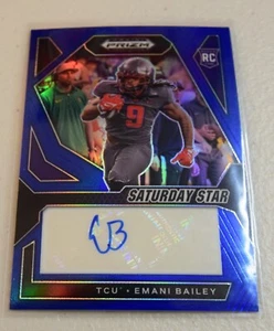 Emani Bailey 2024 Panini Selecciones del Draft Novato AZUL Saturday Star Automático/149 - Imagen 1 de 2