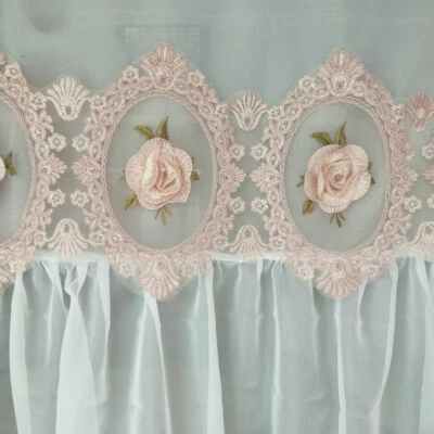 Flower Embroidery Tulle Curtains Short Mesh Valance Door Window Partition - Изображение 1 из 4