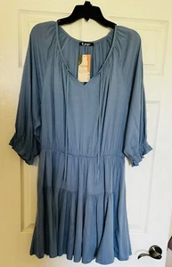 NWT BTFBM Women Dress Sz XL Shift Ruffle Above Knee Length Light Blue 3/4 Sleeve - Picture 1 of 20