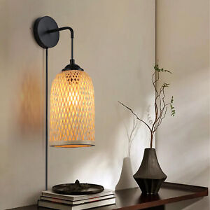 Wicker Bamboo Wall Light Basket Rattan Chandelier Rustic Hanging Wall Lamp