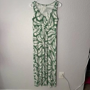 Boden Maxi Dress Empire Waist Size 10 Petite Green Leaf Print Sleeveless V Neck - Bild 1 von 7