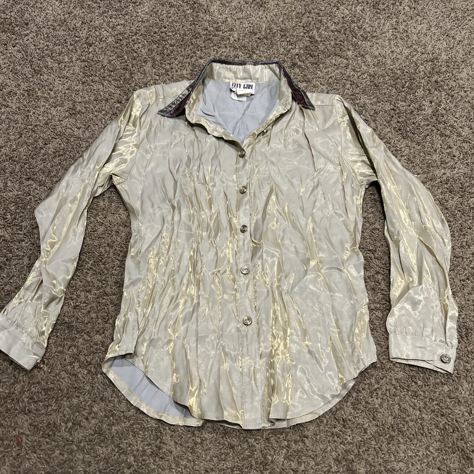City Girl Sport Womens vintage Long sleeve button up Gold Top  size 10 A35 - Image 1 of 4