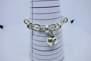 925 Sterlingsilber strukturiertes ovales Glied Herz/Blatt Kleeblatt Bettelarmband 6 3/4" - Bild 1 von 5