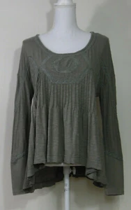 Women's Free People Grey Long-Sleeved Keyhole Blouse Sz. S R7-99 - Picture 1 of 5