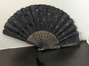 Japanese Fan Beautiful Embroidery Gold Detail Decorative - Picture 1 of 7